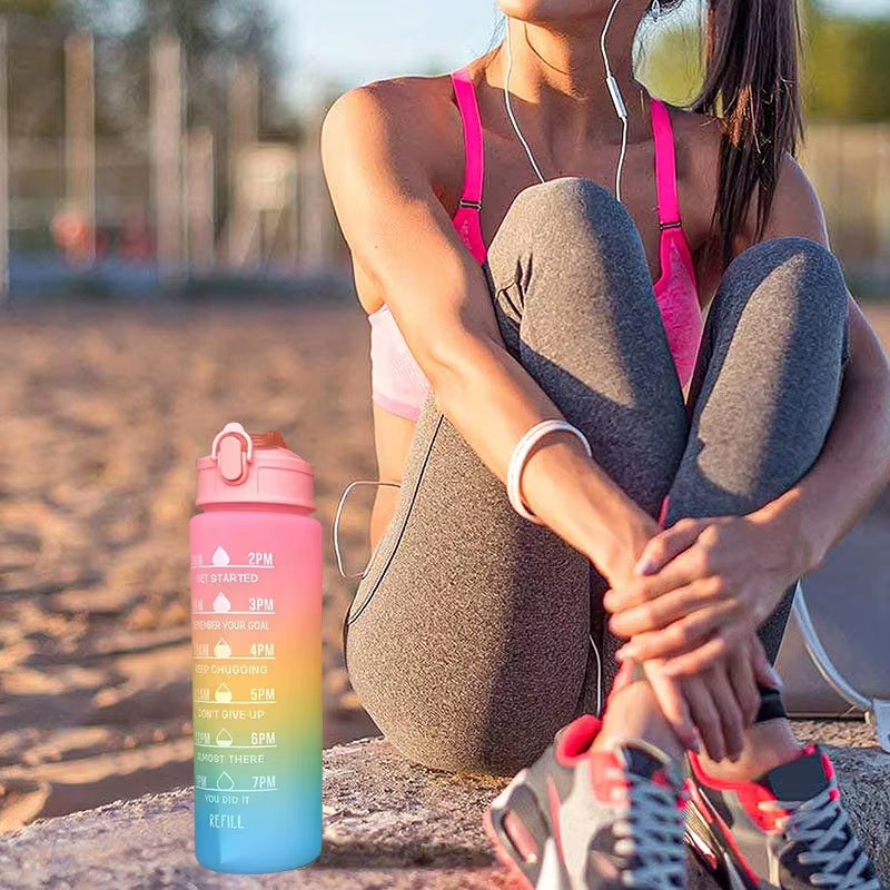 900Ml Drink Water Bottle Motivational Sports Water Bottle with Time Marker Leak-Proof Cup for Outdoor Sport Fitness BPA Free