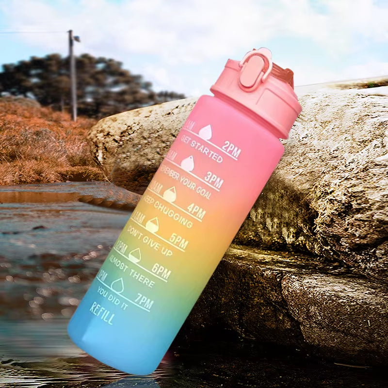 900Ml Drink Water Bottle Motivational Sports Water Bottle with Time Marker Leak-Proof Cup for Outdoor Sport Fitness BPA Free