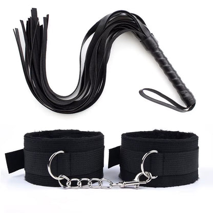 44Cm PU Leather Whip Flogger Plush Nylon Plush Sex Handcuffs Bondage Slave Exotic Accessories Toys for Couples Adults Games
