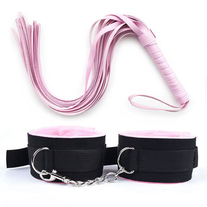 44Cm PU Leather Whip Flogger Plush Nylon Plush Sex Handcuffs Bondage Slave Exotic Accessories Toys for Couples Adults Games