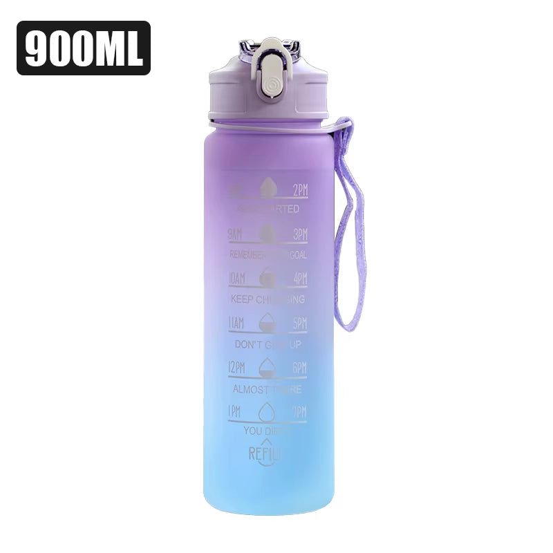 900Ml Drink Water Bottle Motivational Sports Water Bottle with Time Marker Leak-Proof Cup for Outdoor Sport Fitness BPA Free