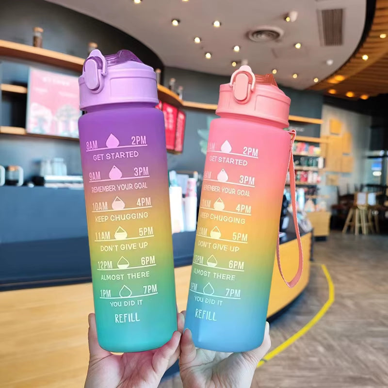 900Ml Drink Water Bottle Motivational Sports Water Bottle with Time Marker Leak-Proof Cup for Outdoor Sport Fitness BPA Free