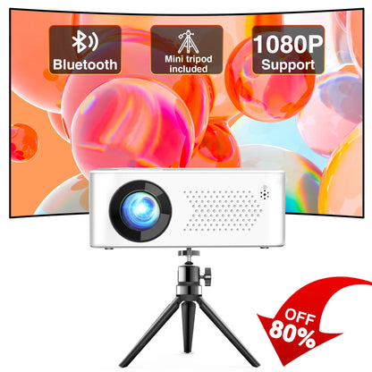Mini Bluetooth Projector with Tripod, 9500LM Full HD 1080P Portable Home Theater Projector ,Support 250"Display