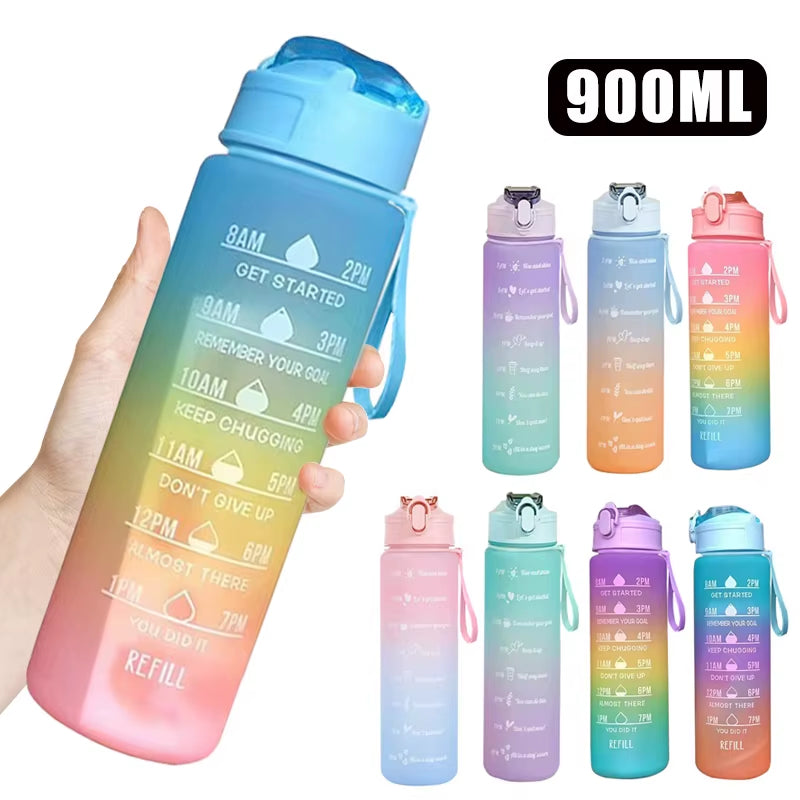 900Ml Drink Water Bottle Motivational Sports Water Bottle with Time Marker Leak-Proof Cup for Outdoor Sport Fitness BPA Free