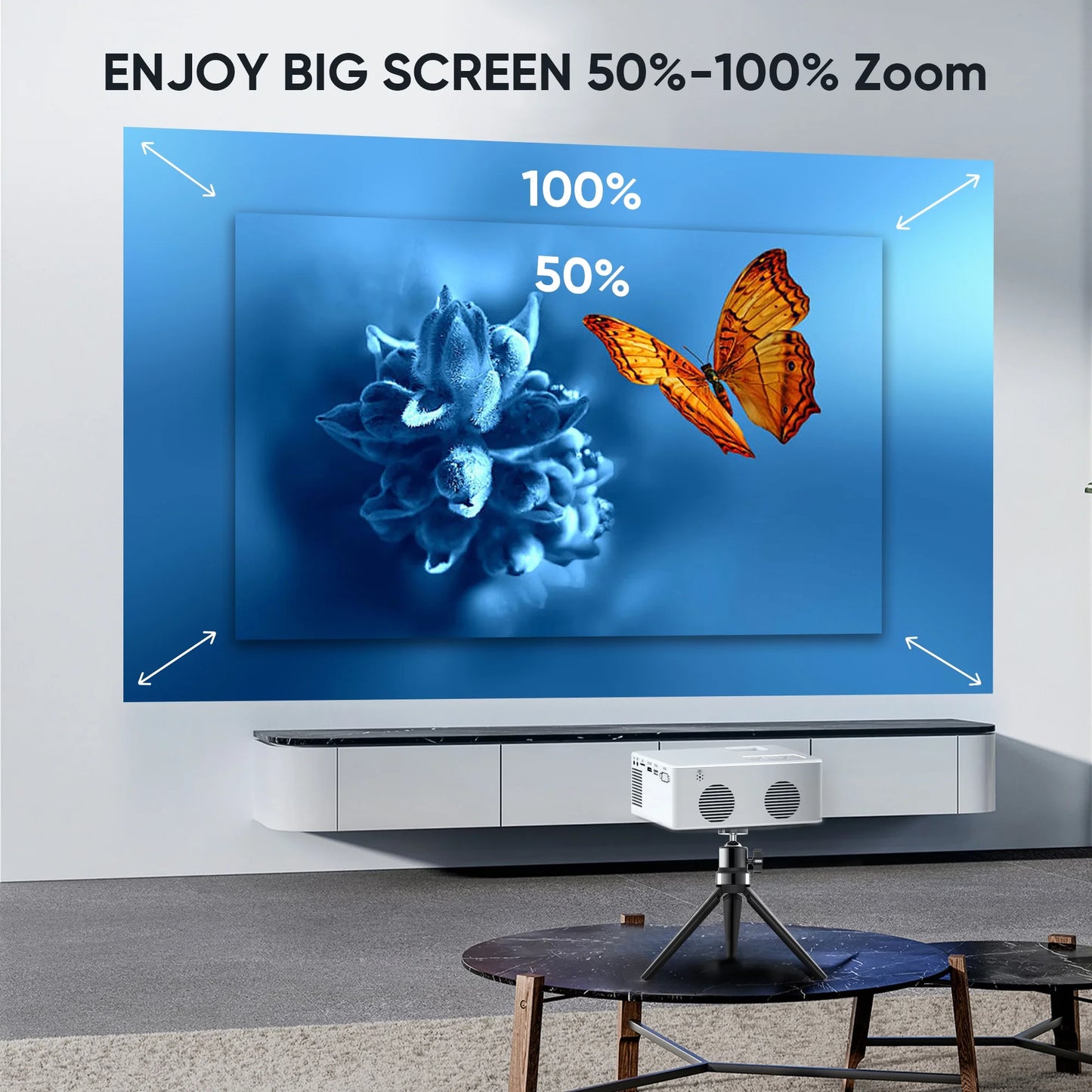 Mini Bluetooth Projector with Tripod, 9500LM Full HD 1080P Portable Home Theater Projector ,Support 250"Display